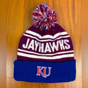 KU Vintage Kansas Jayhawks Stocking Cap Winter Hat Pull‎ On Stretch Red Blue